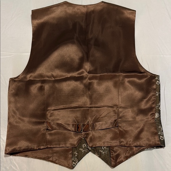Robert Mager Paris Floral Brown Silk Waistcoat Vest with Matching Tie - Picture 4 of 7